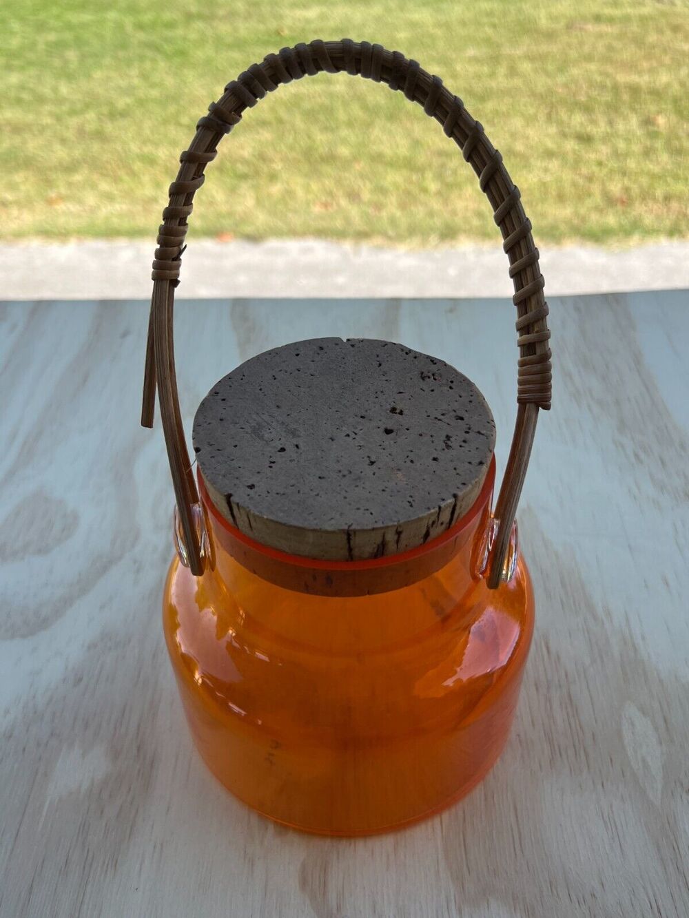 Vintage Takahashi Glass with Wicker Handle and Cork, Collectible